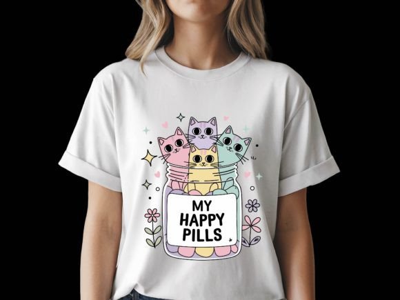 Adorable Cat Happy Pills: A Cute Feline Design for Every Crafter