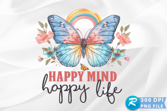 Cultivating Positivity with Happy Mind Happy Life PNG Design