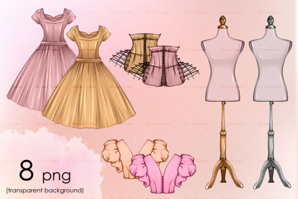 Elegant Mannequin Art: Skirt, Dress & Corset Clipart for Creators