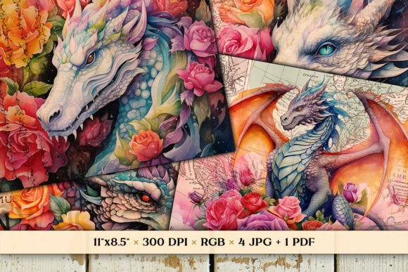 Enchanting Scrapbook Papers: Dragons & Rainbow Roses