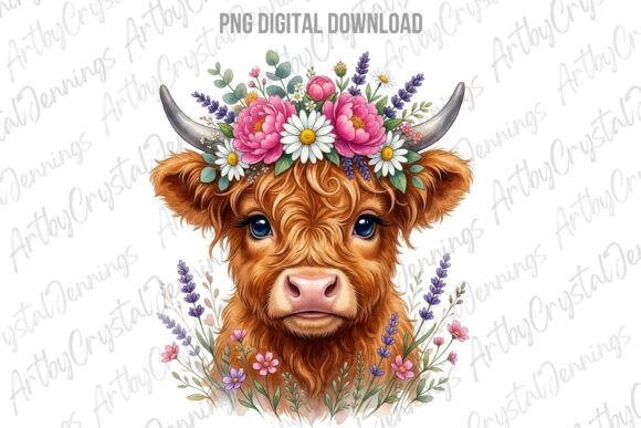 Floral Highland Cow Farm Animal PNG: Your Next Design Star