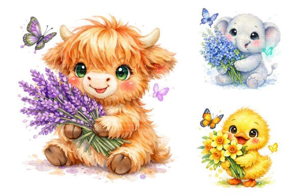 Kawaii Animal Flower Clipart Bundle: Charming Design Assets