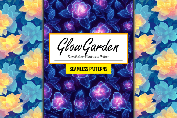 Kawaii Neon Gardenias: A Seamless Pattern for Playful, Glowing Designs