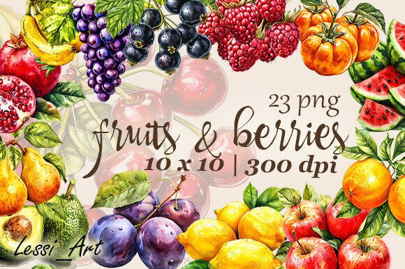 Watercolor Fruit Clipart Bundle: Fresh Design Assets