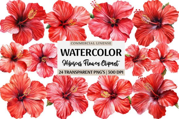 Watercolor Hibiscus Flower Clipart: Your Go-To Tropical Design Asset